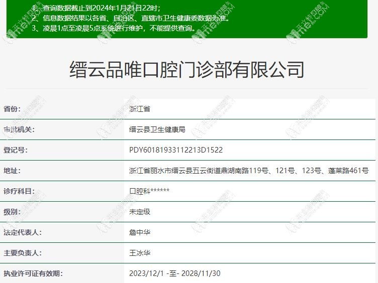 丽水缙云品唯口腔门诊部