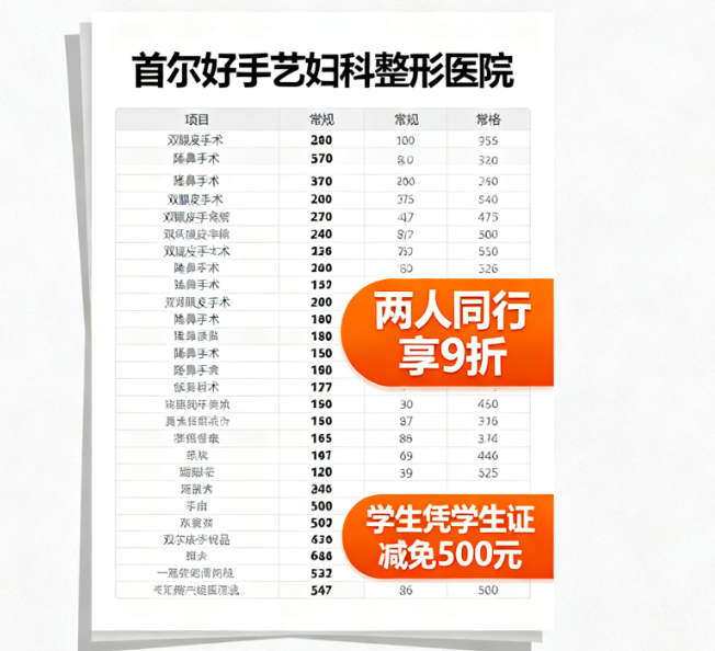 整形医院价格表