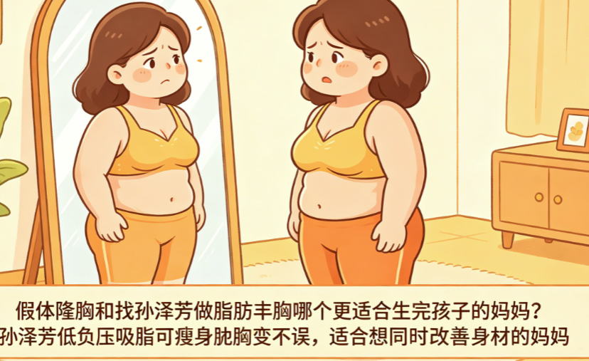 假体隆胸和找孙泽芳做脂肪丰胸哪个更适合生完孩子的妈妈？孙泽芳低负压吸脂可瘦身丰胸两不误，适合想同时改善身材的妈妈